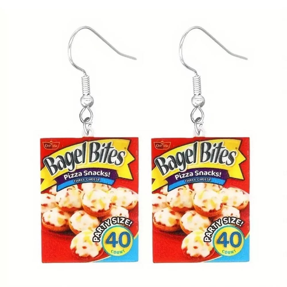 Mini Brand Style Food Bagel Bites Earrings Hook Style Dangle